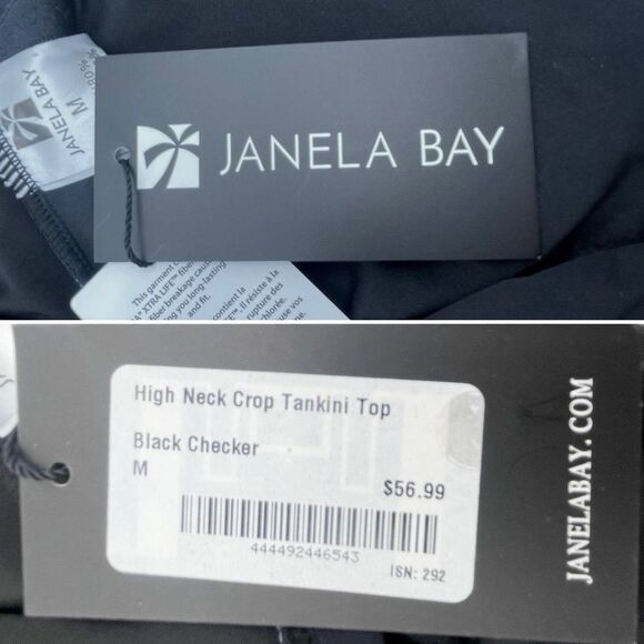 NWT Janela Bay Black Windowpane Halter Tankini Size Medium Modest Swimsuit Set - Picture 9 of 13